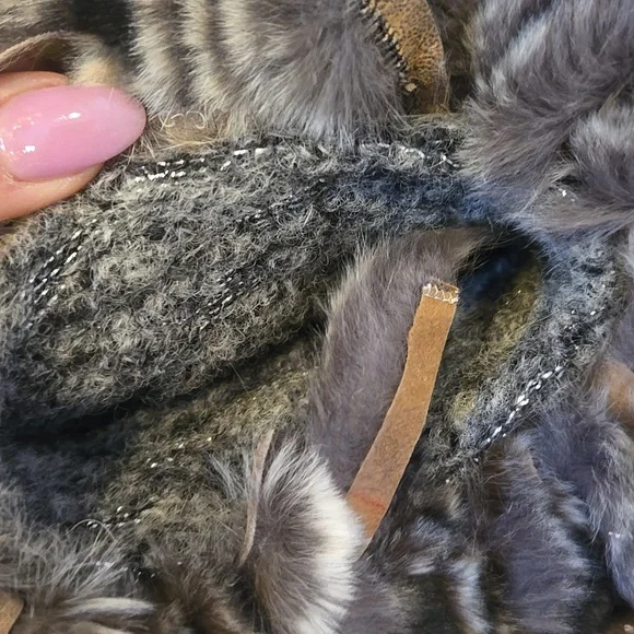 RARE Gray Metallic Accent Cardigan Sweater with Feather Accent Trim - Picture 8 of 16